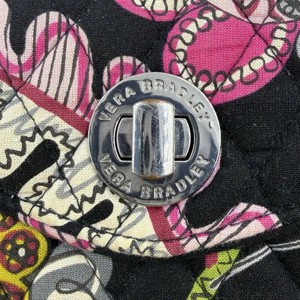 Vera Bradley Wallet Black Pink Turnlock Moon Blooms Quilted Zip Around